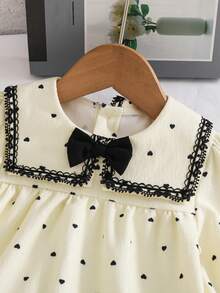 Baby Girl Autumn Elegant Casual Dress With Lace Patchwork Heart Print Fashion Long Sleeve Dress For Outdoor Leisure And Vacation - Champagne - View 5