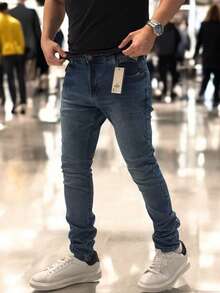 Men's Slim Fit Premium Denim Jeans With Elastane Lycra - 藍色馬貝拉 - 查看 2