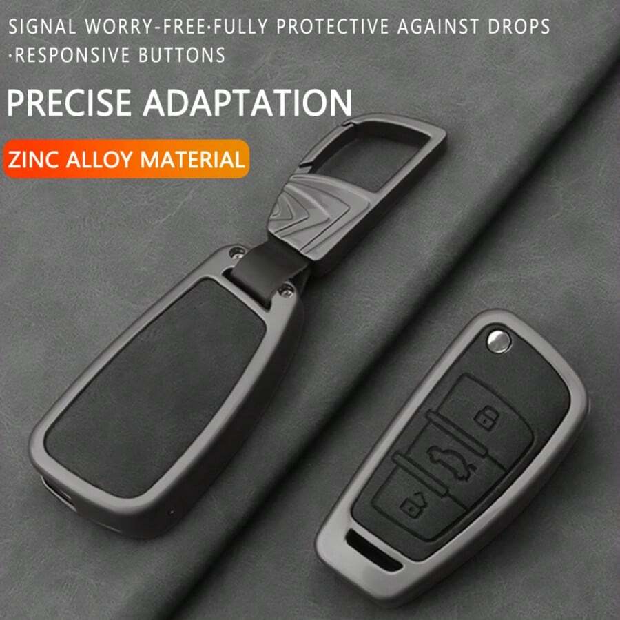 Zinc Alloy Leather Flip Car Key Fob Cover For Audi A1,A2,A3,TT,R8,A4,A5,A6,A8,Q3,Q5,Q7,RS3,RS4,RS7,RS6,S3,S4,S5,S6,SQ5 3 Button Key Protective Case With Metal Keychain(2003-2017) - Carabiner - View 1