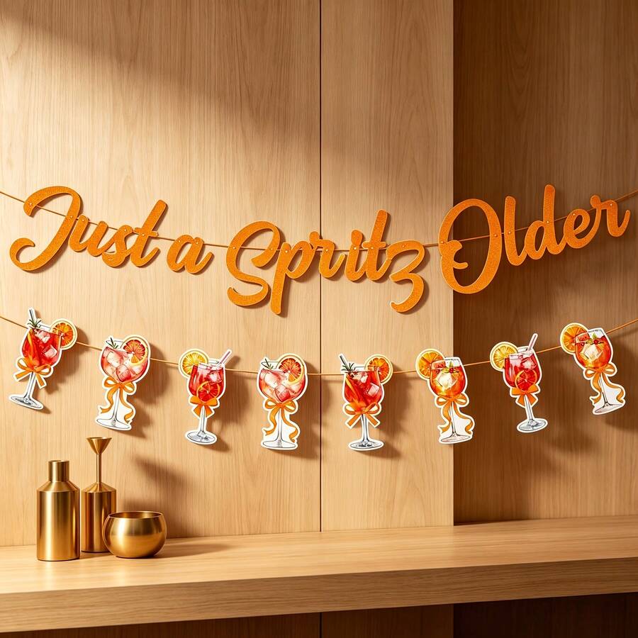 1 Set Just A Spritz Older DIY Banner Kit, Orange Glitter Cocktail Style Flag Banner With Spritz Glass Cutout, Aperol Spritz Theme Party Decoration, Citrus Cocktail Hanging Letter Garland, Suitable For 30th/40th Birthday, Bridal Shower, Bachelorette Party - A - View 1