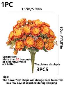 1pc Artificial Romantic Bouquet Of Roses And Peonies – Perfect For Weddings, Home, Desktop Decor, Brides' Bouquets, Autumn Decorations, And Halloween Decor - Orange - View 4
