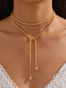 1pc Minimalist Multi-Layer Wrapped Long Necklace, Suitable For Women's Daily Wear, Dating, Party, Vacation, Travel, Gift For Girlfriend And Mom - Yellow Gold - View 5