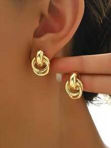 1 Pair Elegant Minimalist Oval Metal Stud Earrings For Women, Holiday Birthday Date Party Ball Vacation Shopping Daily Commute Accessory - Gold - View 2