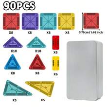 Magnetic Tile Mini Travel Set, Montessori Kindergarten Educational Sensory Toy, Suitable As Birthday Gift For Children 3 Years And Above - 彩色 - 查看 11