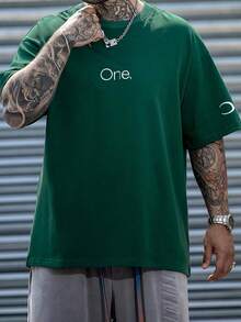 Kaos Pria Lengan Pendek Kerah Bulat dengan Cetakan Huruf - Dark Green - View 3