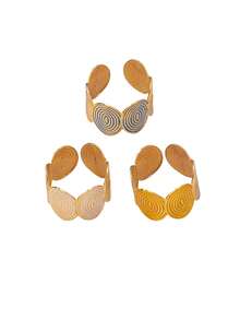3pcs/Set Gold Metal Spiral Textured Grooved Enamel Colorful Rings Set, Gentle & Elegant, Suitable For Vacation And Commute Jewelry - Multicolor - View 6