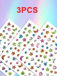 1/2/3/5 Colorful Star, Moon, Heart, Circle, Gem, And Diamond Stickers - Random Color Combinations, Suitable For Women's Cosmetic Faces And Eye Decorations, Ideal For DIY Use At Music Festivals, Carnival Parties, Birthday Parties, Etc - Multicolor - View 12