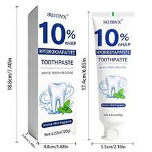 Pasta de dientes blanqueadora con 10% de hidroxiapatita, contiene nano-hidroxiapatita y aceite de menta natural, elimina eficazmente las manchas, refresca el aliento, tubo de tamaño de viaje (el uso diario duplica el efecto), cuida las encías - Menta - Ver 5