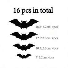 16pc 3D Realistic Bat Wall Stickers, Removable Decals For Home Background Wall, Halloween Holiday Decoration, Suitable For Bedroom, Party, Refrigerator, Easy To Apply And Remove - Multicolor - View 6