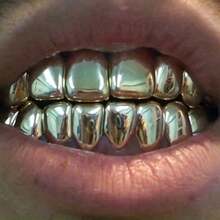 2pcs/1set Grillz Gigi Halus Berlapis Emas/Perak 14K untuk Gigi Atas & Bawah, Perhiasan Gigi Hip Hop Punk, Aksesori Kostum Halloween, Unisex - MultiWarna - View 1