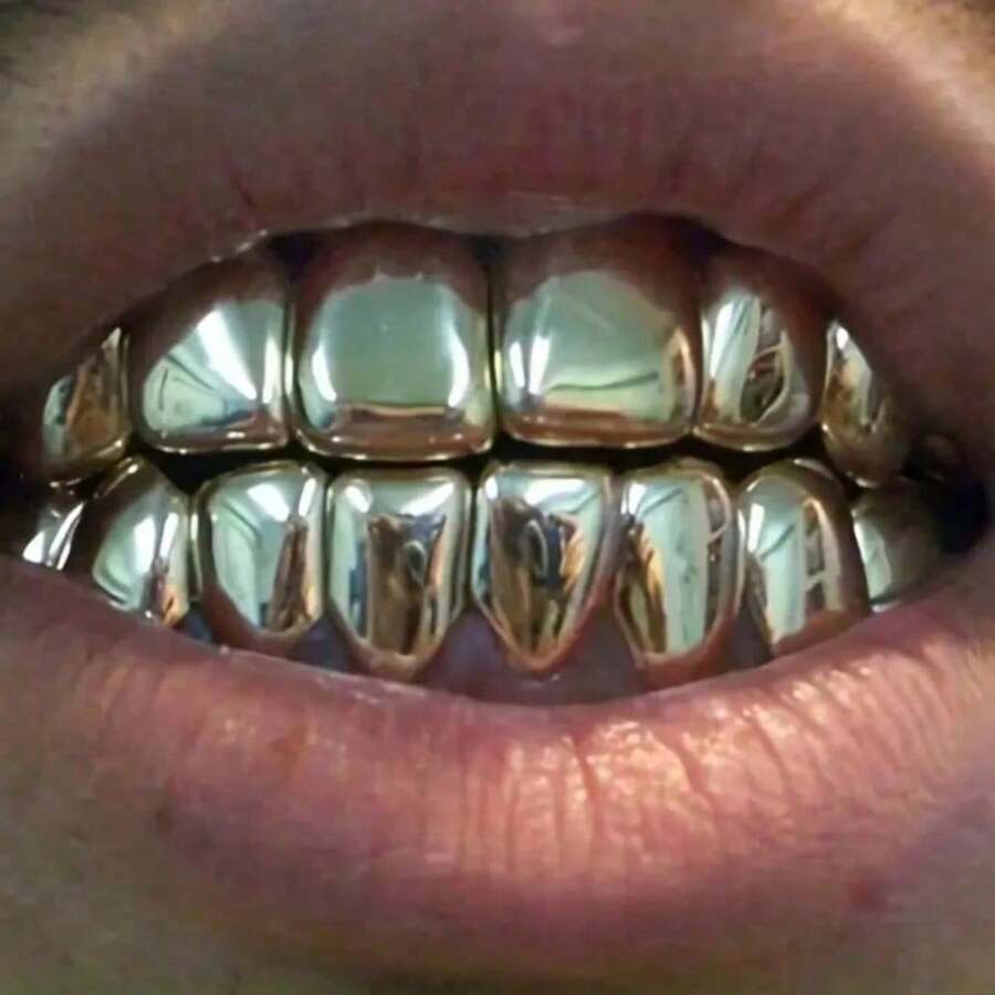 2pcs/1set Grillz Gigi Halus Berlapis Emas/Perak 14K untuk Gigi Atas & Bawah, Perhiasan Gigi Hip Hop Punk, Aksesori Kostum Halloween, Unisex - MultiWarna - View 1