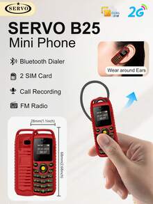 SERVO B25 Mini Phone, Dual SIM Standby, Bluetooth Dialing, Music Sync, Blacklist, 0.66-Inch Screen, Suitable For Sports, Button-Style Backup Small Phone - Red - View 2