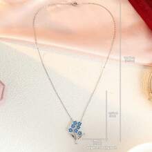 Enamel Blue Flower Pendant, Suitable For Wearing On Various Occasions - Silver - View 6
