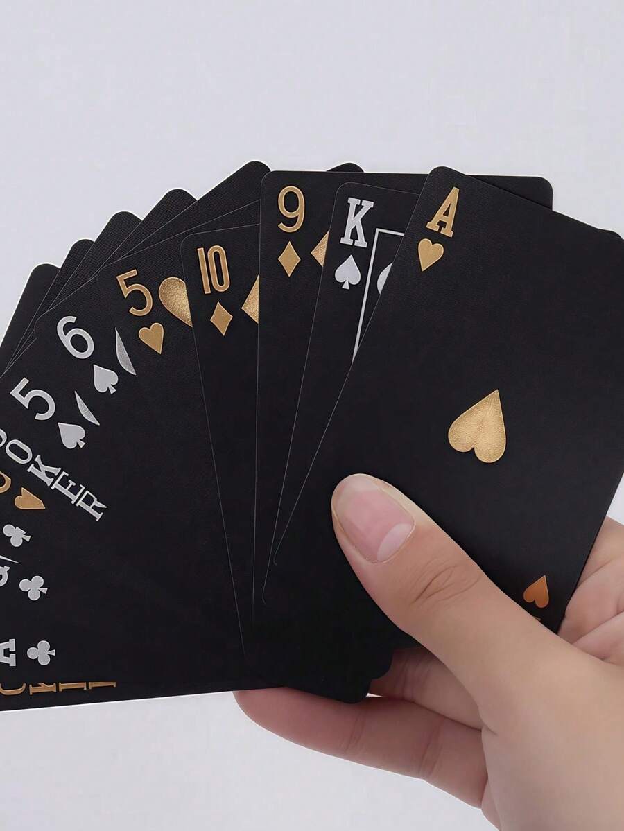 1 Pack Waterproof Flexible Playing Cards With Box, Cool Design, Suitable For Parties, Games, Gifts And Celebrations. Material: Black Playing Cards, Use: Gifts, Celebrations, Color: Black, Gameplay: Can Be Used For Card Games, Magic Performances, Etc. - Multicolor - View 1