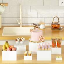 1/6pcs Acrylic Buffet Display Stand, Food Display Rack, Suitable For Buffet Table, Hollow Bottom Dessert Cube Box, White Cube Desktop Storage Rack Storage Box, Suitable For Dessert And Cake Display At Parties, Weddings And Other Festivals - Multicolor - View 7