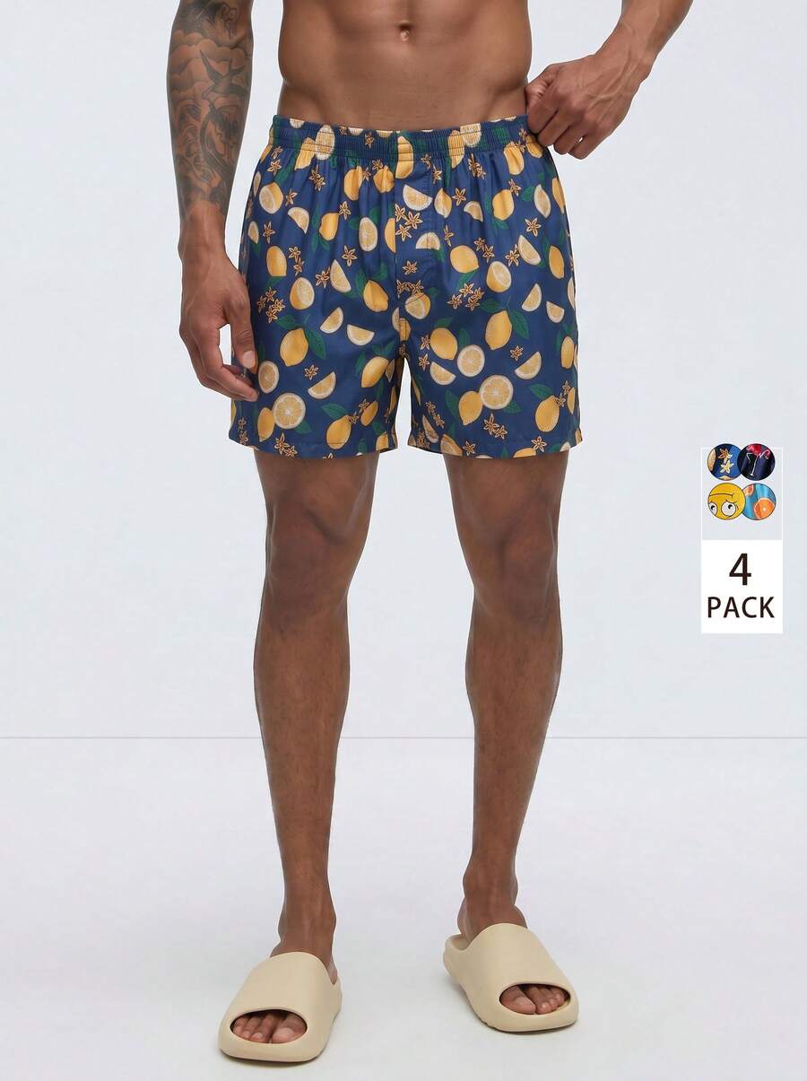 4 paquetes de bóxers cómodos con estampados de colores para hombres - Multicolor - Ver 1