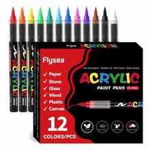 FLYSEA 【Vibrant Acrylic Marker Set】54色系列，12/18/24件裝鮮豔丙烯麥克筆組－中尖筆頭（2-3mm）－適用於石頭彩繪、黑紙、滑板裝飾、木材、塑膠、畫布、聖誕賀卡 - 多色 - 查看 15