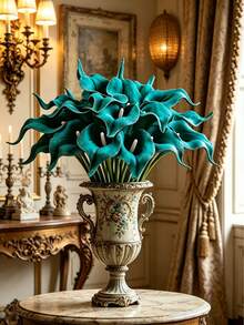 6 Stücke/1 Stück Türkisfarbene künstliche Calla-Lilien aus PU-Material, künstlicher Blumenstrauß, geeignet für Heim- und Hochzeitsdekoration, Innen- und Außendekoration, Gartendekoration, Partydekoration, - Blau - Übersicht 7