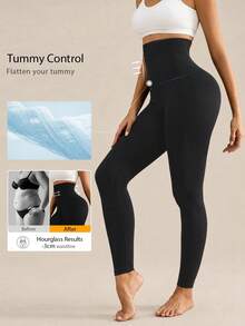 1pc Women's Seamless High-Waisted Elastic Lifting And Shaping Casual Black Leggings Athletic Leggings For Gym Workouts And Everyday Wear. - Black - View 2