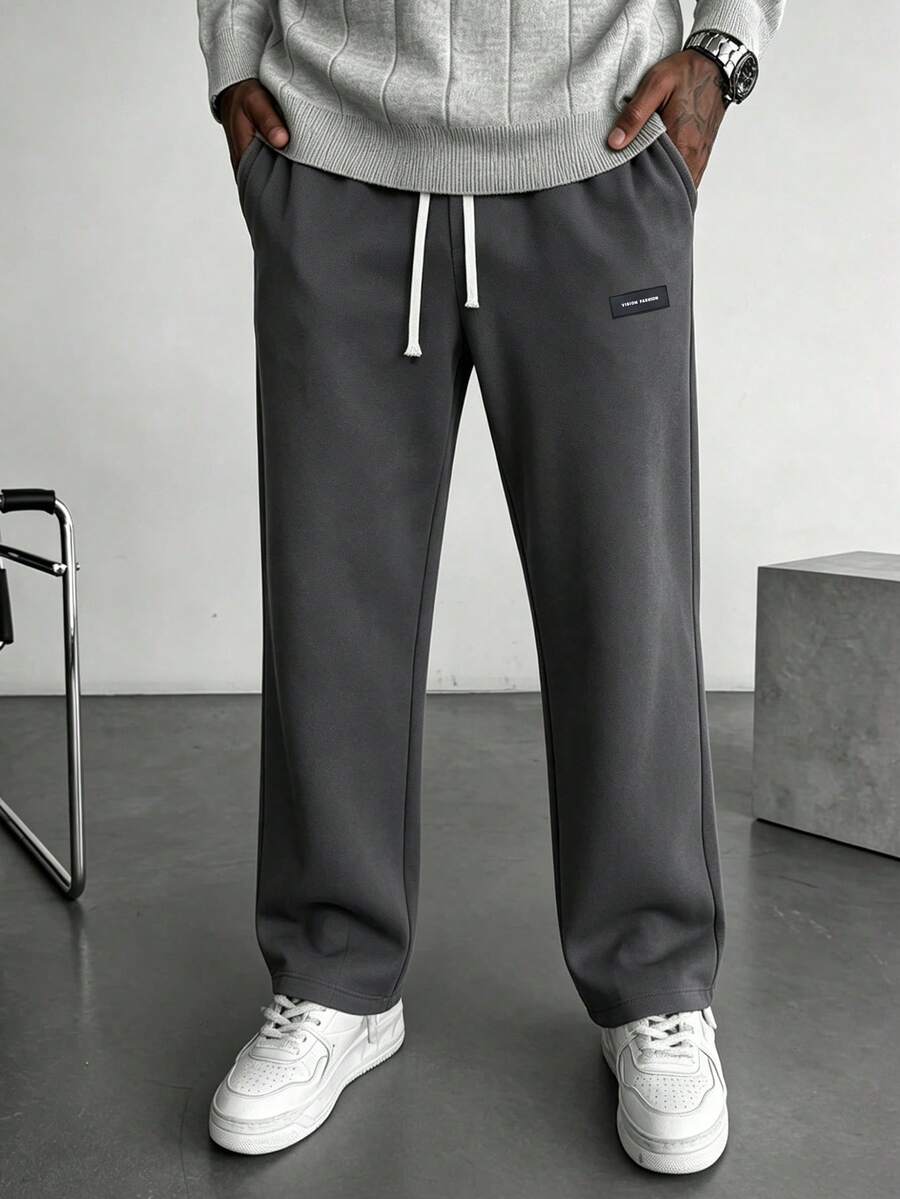 Men's Minimalist Gray Drawstring Waist Casual Pants - Grey - View 1