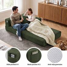 Sofá con cojín de compresión de 200 * 100 cm, sofá de suelo de baldosas de pana sin montaje con bolsillos de almacenamiento, sofá cama modular para salón o dormitorio. - Verde Oscuro - Ver 6