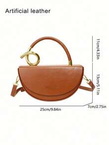 Niche Artificial Leather Design Women's Handbag, Fashionable Retro Textured Crossbody Bag, Solid Color Multifunctional Underarm Saddle Bag - Brown - View 6