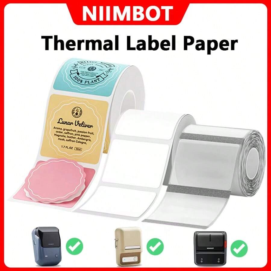 Kertas Label Termal NIIMBOT 1 Gulungan, Warna/Putih/Transparan, Perekat Tahan Air, Kompatibel dengan Printer Label Portabel B1 B21 - View 1