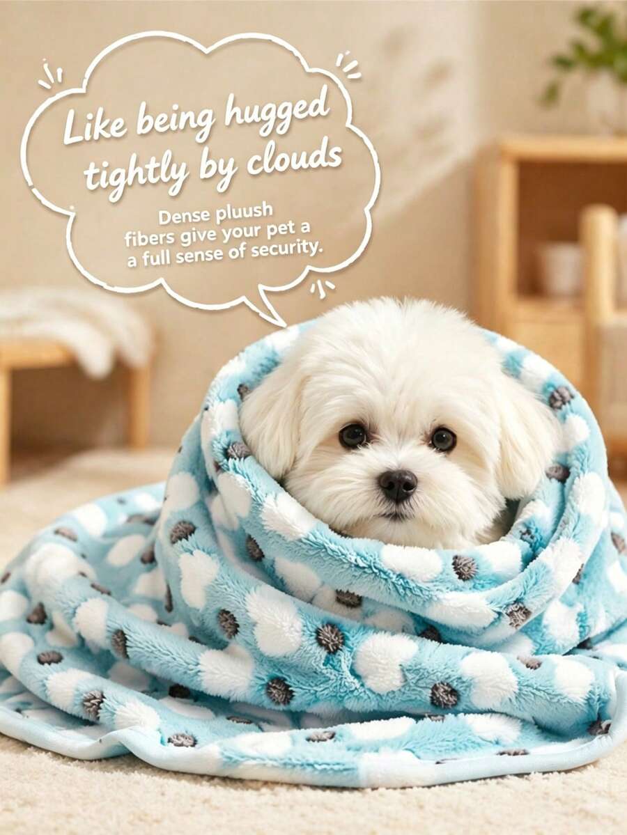 1pc Cute Cloud Paw Print Flannel Pet Blanket, Super Soft Warm Multi-Use Sleeping Mat Cover For Small Medium Dogs Cats, Washable Sofa Couch Protector Throw Blanket All Season - M (60cm*40cm) - View 1