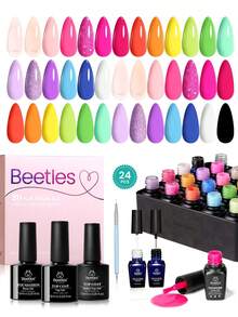 Beetles 凝膠指甲油套組，果凍凝膠指甲油套組含底層油與頂層油，可浸泡卸除美甲系列，適合 DIY 美甲 - 彩色 - 查看 16