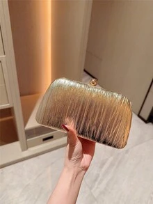 Moonlit Eve Bag 1個金色百褶迷你方盒手拿包，高端金屬雙珍珠鈕扣設計，優雅方盒晚宴包，適合派對女孩、新娘、大學生、職場新人與白領女性，適用於派對、舞會、婚禮，完美搭配舞會配件，附金屬鍊條 - 金色 - 查看 4