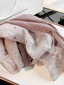 1pc Spring/Summer New Skin-Friendly Soft Touch Gold Foil Gradient Color Block Silk Scarf, Travel Photo Scarf, Sun Protection Beach Towel, Headwrap - Pink - View 4