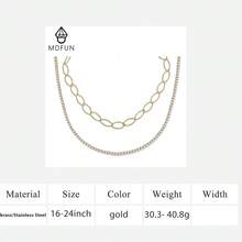 MDFUN 2件組混金屬層次項鍊套組，不鏽鋼迴紋針/橢圓鏈條 + 銅色 3mm CZ 鑽石網球疊戴項鍊，女款 - 金色 - 查看 12