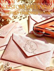 Custom Monogram Wedding Embosser Stamp - Personalized Wedding Envelope Seal - Initials Embosser For Invitations-Rose Gold - Rose Gold - View 2
