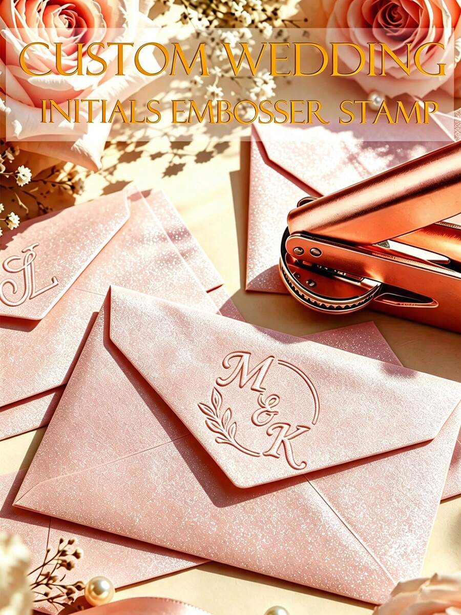 Custom Monogram Wedding Embosser Stamp - Personalized Wedding Envelope Seal - Initials Embosser For Invitations-Rose Gold