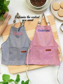 Customized Personalized Apron, Embroidered Apron With Customizable Name, Striped Apron With Pockets | Suitable For Cooking Parties | Birthday Gift - Multicolor - View 2