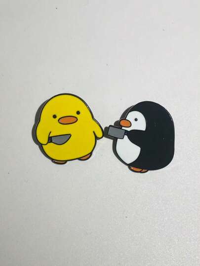 YWGEZHI 2pcs Creative Cute Penguin & Little Yellow Duck Knife Shaped Cartoon Brooch Pin, Unisex Daily Wear