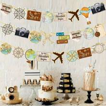Bộ 24 cờ treo tam giác chủ đề du lịch vintage, banner trang trí bản đồ thế giới phong cách du lịch cổ điển, banner tiệc nghỉ hưu phiêu lưu, phù hợp cho tiệc chủ đề và tiệc du lịch - Giương cao lá cờ - Xem 2