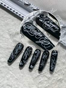 1pc Luxury Vintage Cursive English Nail Art Sticker, Featuring Cursive English Phrases And Minimalist Line Butterfly Decorative Elements, Suitable For Mature Commute, French Date, Evening Party, Wedding Dress Styling, Aesthetic Outfits, Etc., DIY Use For Career Women, Nail Art Enthusiasts, Press-On Nail Shop Owners, Wedding Nail Artists Nail Stickers - White - View 1