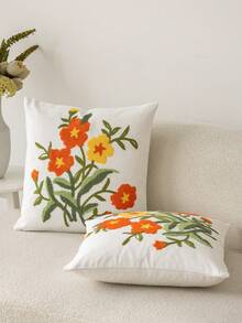 1 pieza Funda de almohada decorativa de estilo moderno y pastoral con bordado de girasol y flores en color púrpura, suave y lavable a máquina, adecuada para sofá, dormitorio, sala de estar y decoración del hogar - Cosmos naranja retro - Ver 10