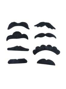 48pcs Polyester Fake Beard, Suitable For Holiday, Costume Party, Halloween, Christmas Party Dress Up, Self-Adhesive Novelty Black Fake Beard, Fun Cosplay Costume Accessory, Suitable For All Skin Tones - Black - View 5