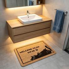 1pc Black Border Slouchy Cat Paw Print Funny Slogan "WELCOME TO MY HY HE" Doormat, Bestselling Popular Minimalist Cute Pet Flannel Rectangular Rug, Adorable Slouchy Cat Silhouette Thin Paw Border Funny Text Pattern, Non-Slip Absorbent Easy To Clean Entrance Floor Mat, Suitable For Hallway, Kitchen, Balcony, Bedroom, Study - Multicolor - View 7