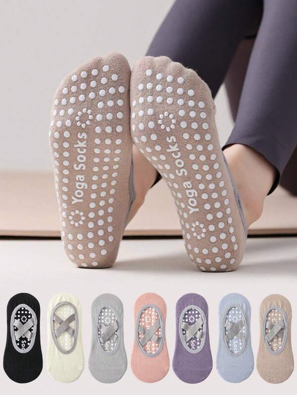 1/2/3 Pairs Women's Non-Slip Yoga Socks, Cross Strap Design With Silicone Grip, Suitable For Yoga, Ballet, Pilates, Gym Workout