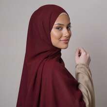 1pc Spring/Summer Casual Versatile Modest Minimalist Solid Color Soft Breathable Chiffon Hijab Scarf - Burgundy - View 4