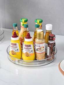 1pc Transparent Plastic Rotating Storage Basket, Multi-Functional Storage Tray, Suitable For Bathroom, Kitchen Cabinet, Spice Rack, Non-Slip 360° Rotating Tray, Used For Kitchen Storage Organization, Desktop Decoration, Also As A Holiday Gift - Multicolor - View 3