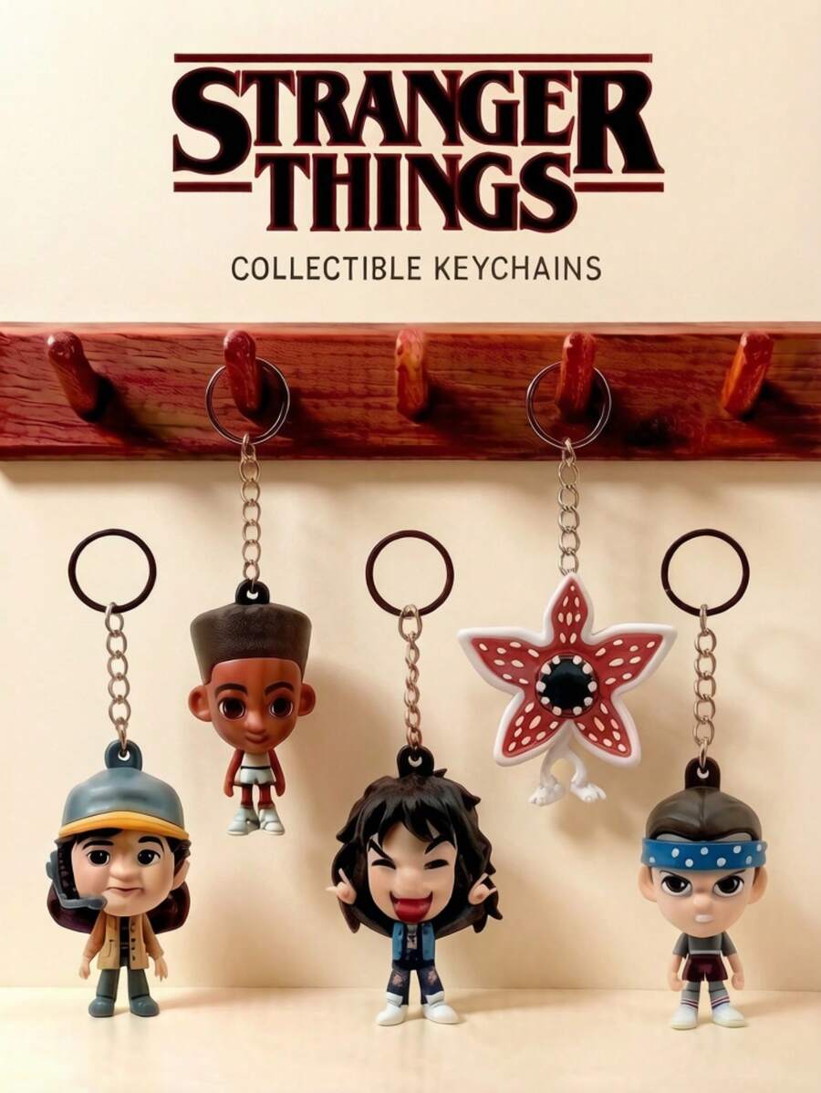 1pc Netflix Officially Licensed Stranger Things 3D Figure Keychain Collectible Mini Character Key Ring Featuring Eleven Eddie Munson Lucas Sinclair Robin Buckley & Demogorgon Anime-Style Desk Decor & Keychain Perfect Holiday Gift For Friends & Fans - Multicolor - View 1