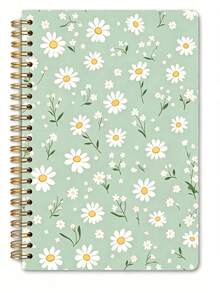 Mint Green Daisy Floral Cover Spiral Bound Notebook, Suitable For Diary Or Daily Planner, Creative Coil Binding Design, Premium Lined Paper, Perfect For Daily Recording School Supplies - One Size - View 9