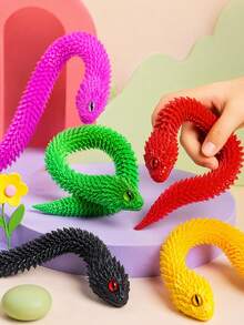 1/2/3/4/5pcs Flexible Jointed 3D Printed Snake Decorative Ornaments, Multicolor Home/Office Desktop Decor, 3D Printed Gecko Desk Decor, Suitable For Various Room Decor Sculptures(Eye Color Random) - Multicolor - View 2