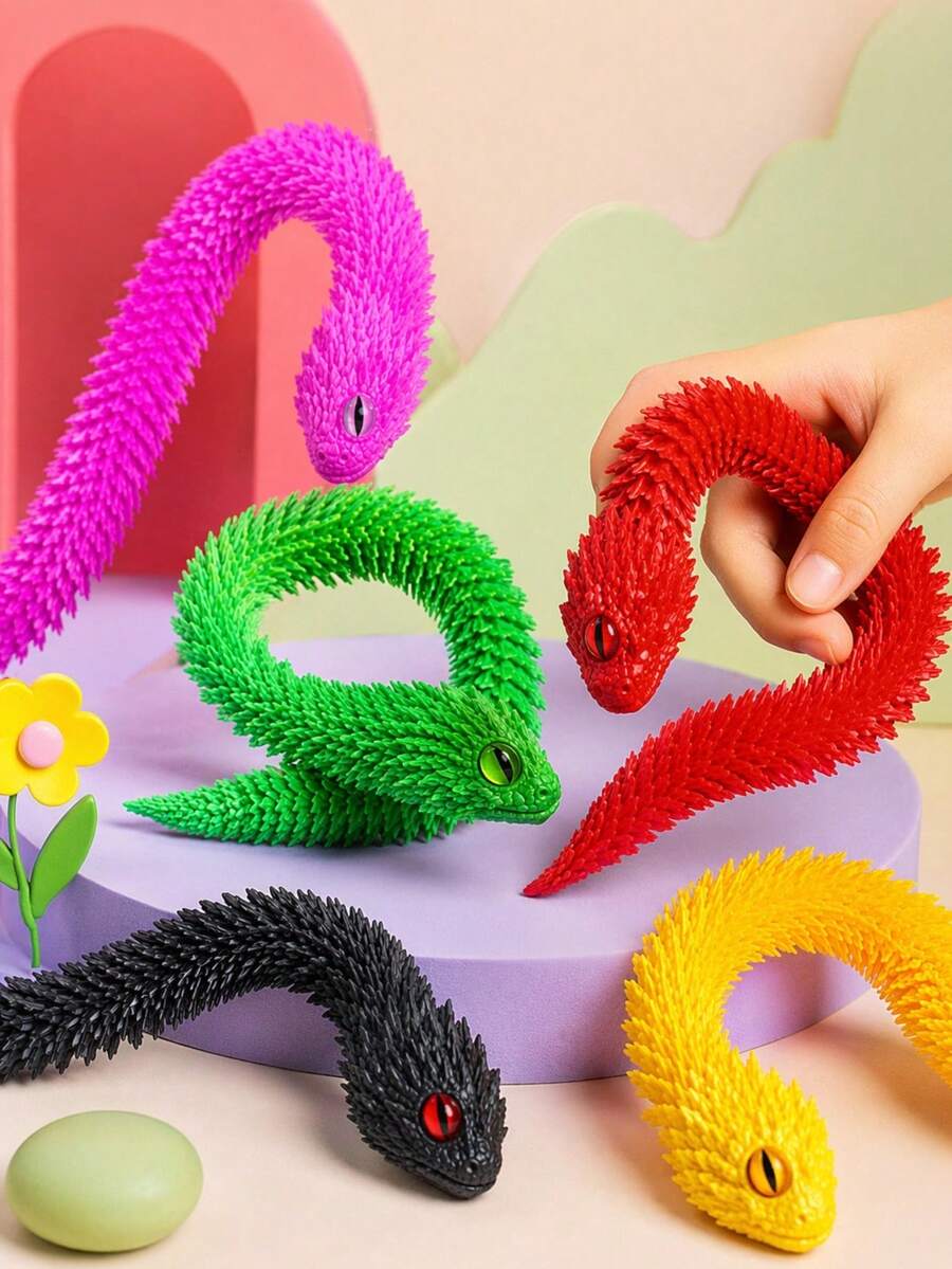1/2/3/4/5pcs Flexible Jointed 3D Printed Snake Decorative Ornaments, Multicolor Home/Office Desktop Decor, 3D Printed Gecko Desk Decor, Suitable For Various Room Decor Sculptures(Eye Color Random)