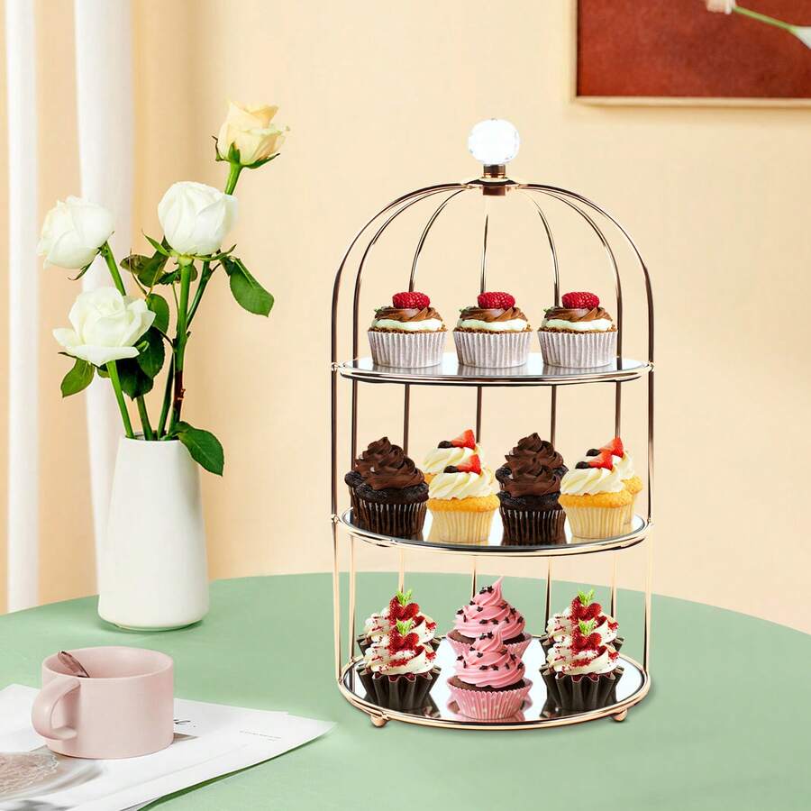 3 Tier Cage Rack Birdcage Shape Vanity Dresser Organizer Tray Wedding Cake Stand For Party Dessert Fruits Display Stand - Default - View 1
