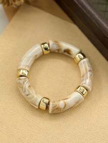 4/1pc Set Vintage Minimalist Casual Style Wavy Resin Bracelet And Acrylic Elastic Bracelet Set Suitable For Daily And Vacation Wear - Multicolor - View 7
